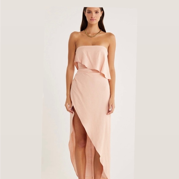 rumer the lable Dresses & Skirts - Rumer The Label Revolve Cascade Pink Midi Linen Blend Dress Size XS Retails $349